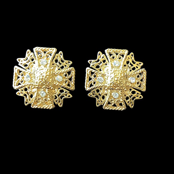 Vintage 1980’s Kenneth Jay Lane Maltese Cross Clip Earrings (t00) - Picture 7 of 7